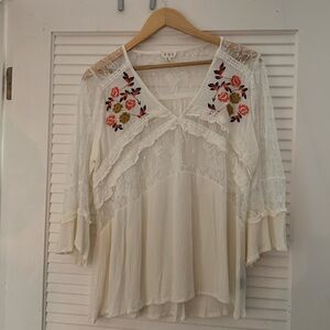 Sheer lacy blouse - embroidered on shoulder front